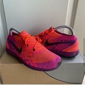 Nike Free 3.0 Flyknit Running Shoes Hyper Orange/Purple Women - SZ 8
